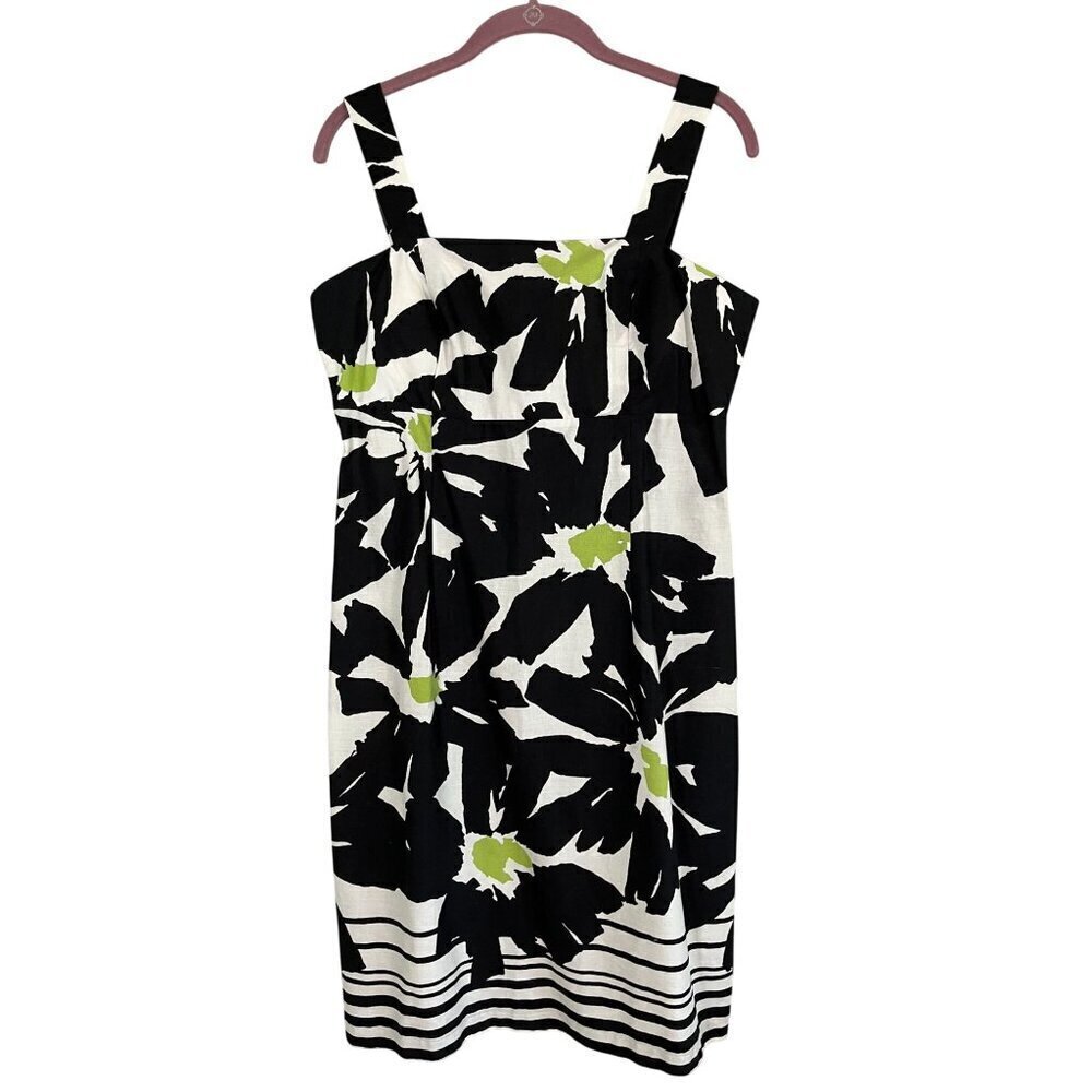 Dressbarn Dress Women 10 Black Tank Midi Floral Tropical Summer Beach Office 80s